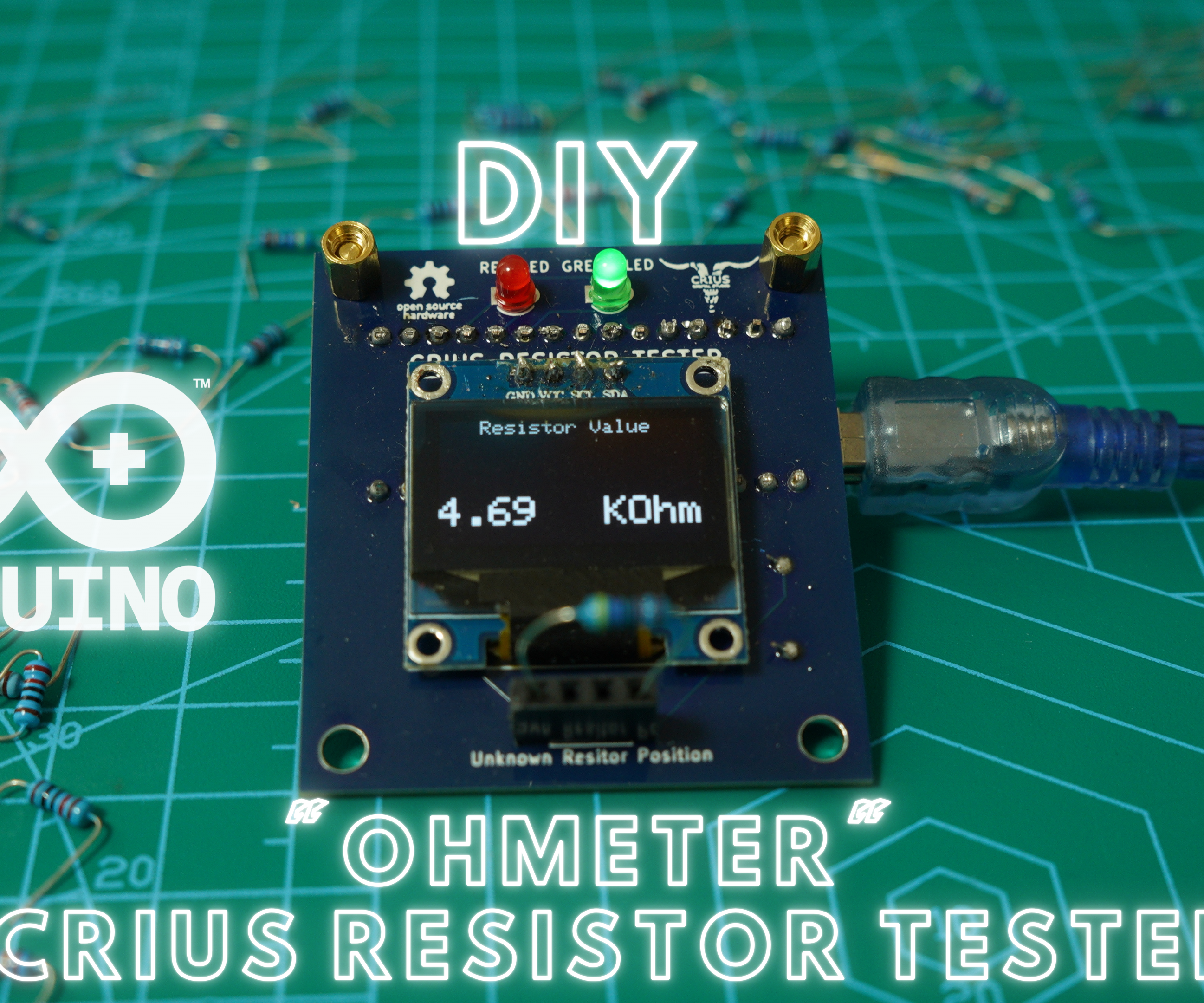 DIY Arduno "Ohmeter" + 0.96" OLED Display +Indication LEDs + Custom PCB
