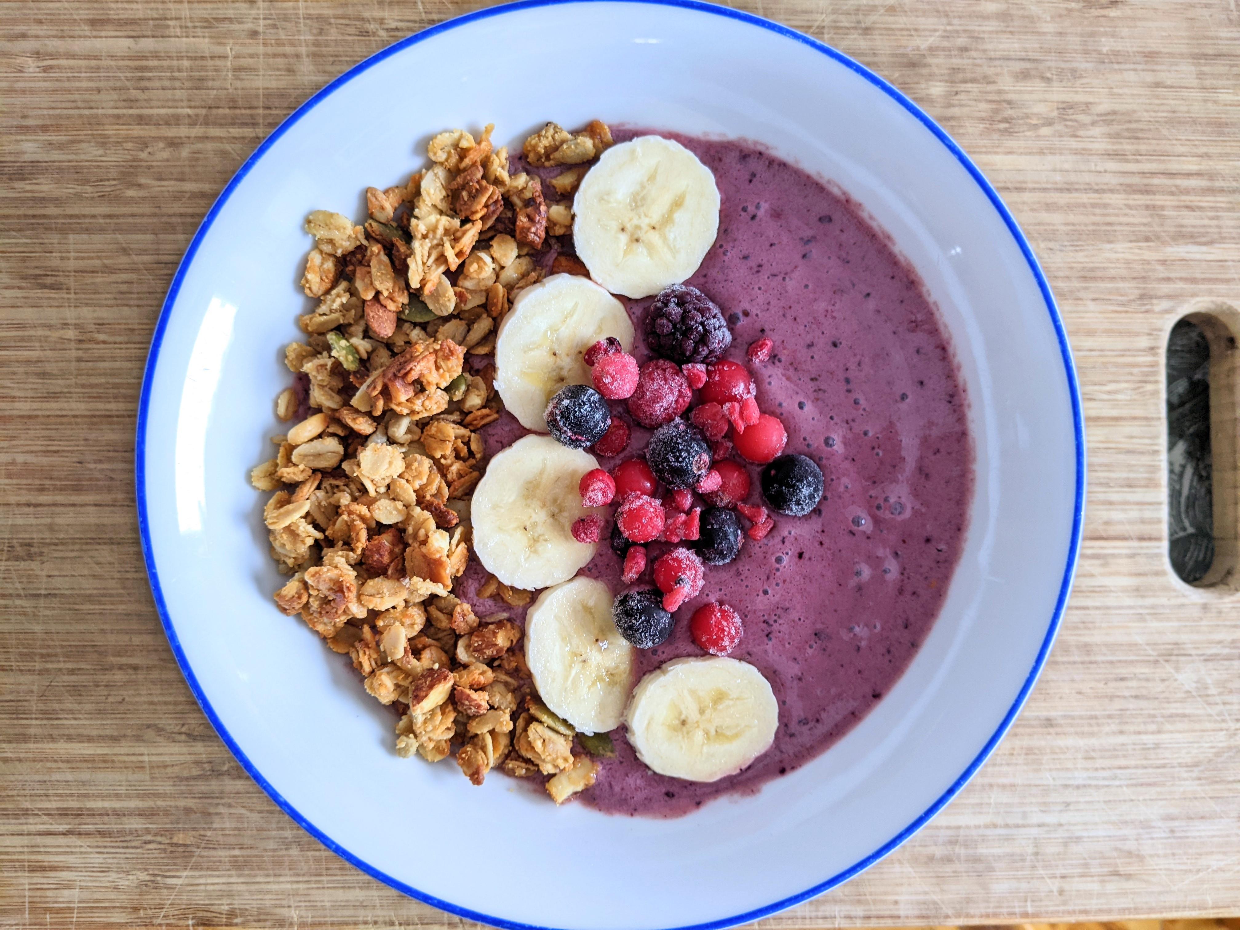 Breakfast Smoothie Bowl With Peanut Butter Granola, Vegan Friendly!