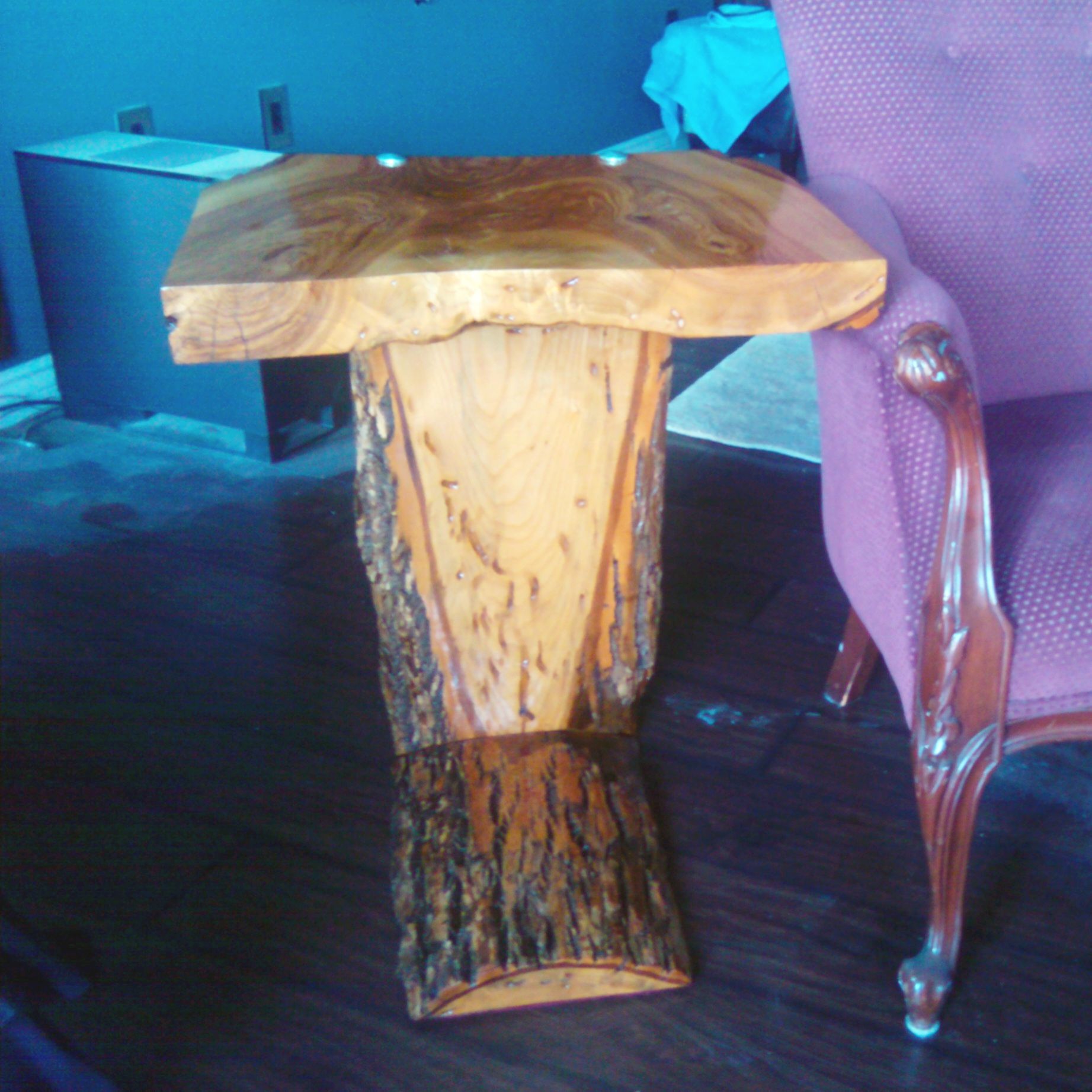 "Folded" Wood Slab Side Table