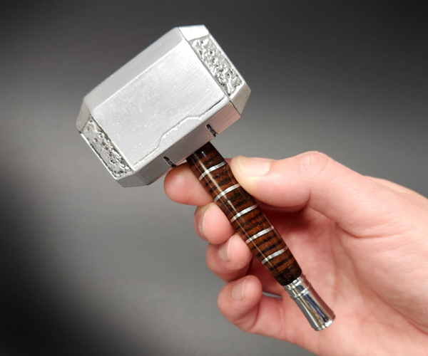 Mjolnir Pen - Stacked Leather and Metal Rings With Cast Urethane Hammer Head