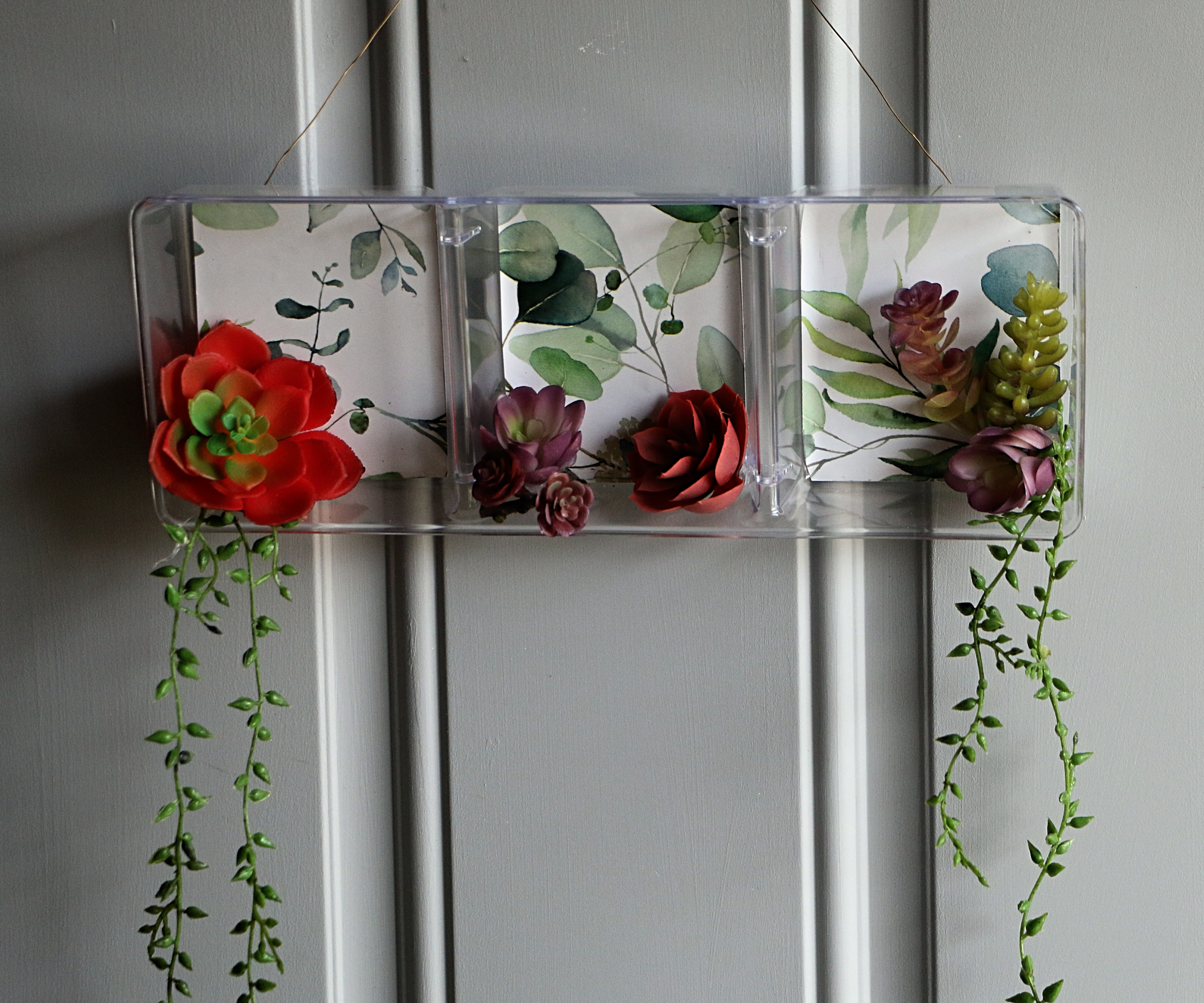 Transform a Plastic Organizer Into a Chic Artificial Succulent Hanging Garden