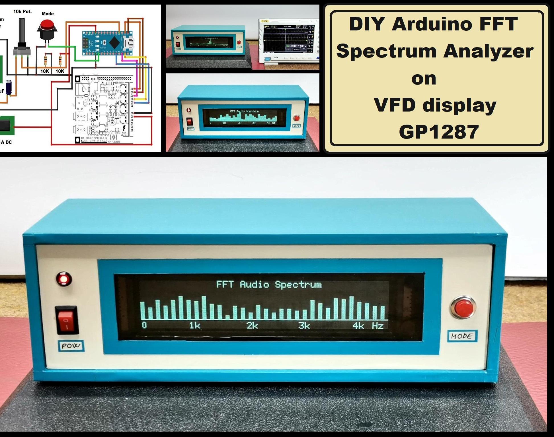 Arduino FFT Spectrum Analyzer on VFD Display GP1287