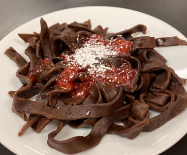 Chocolate Pasta With Strawberry "Marinara" Sauce 