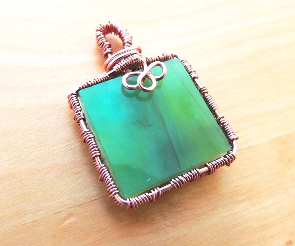 Glass Tile & Woven Copper Pendant