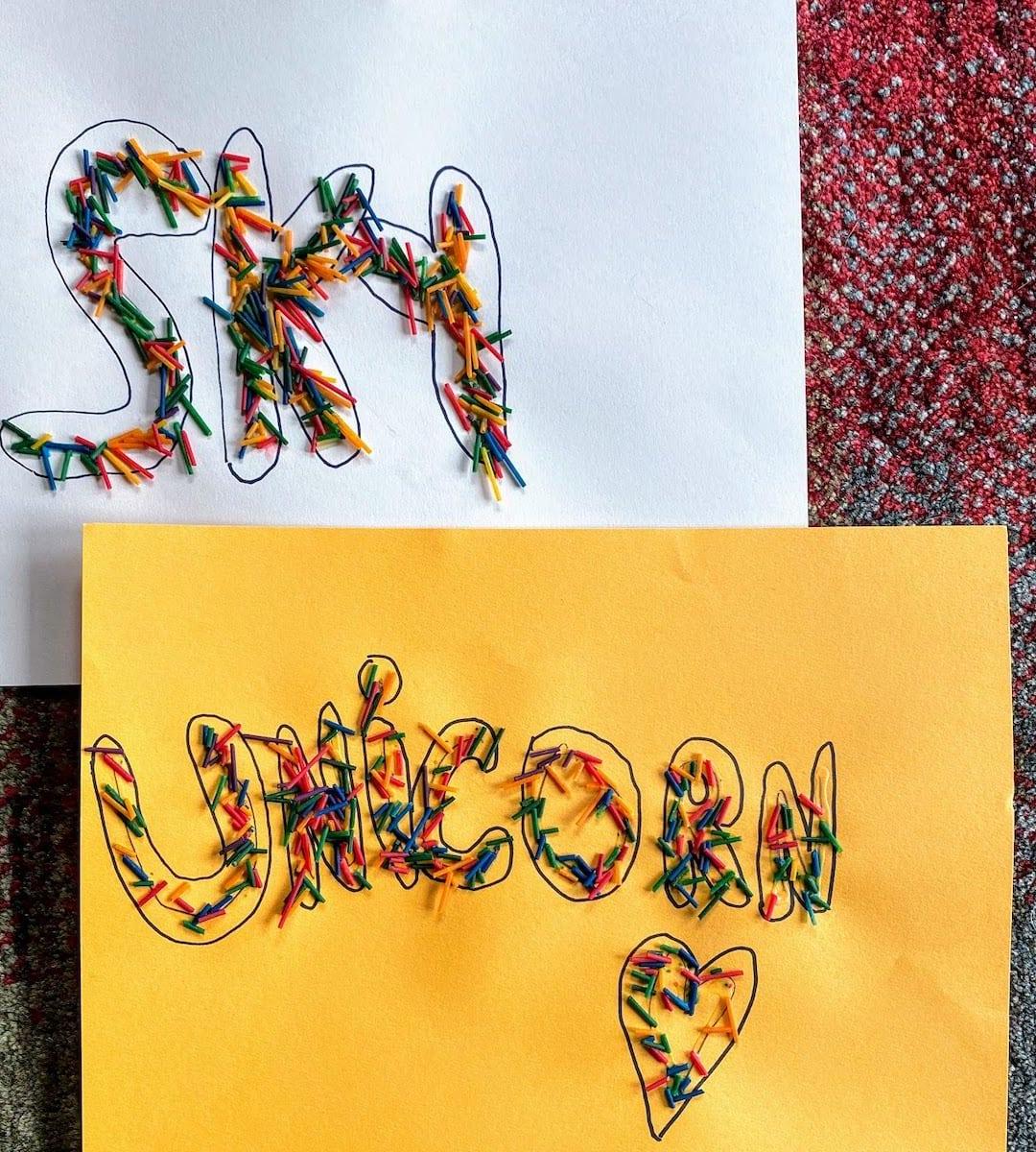 Rainbow Spaghetti Art With Words