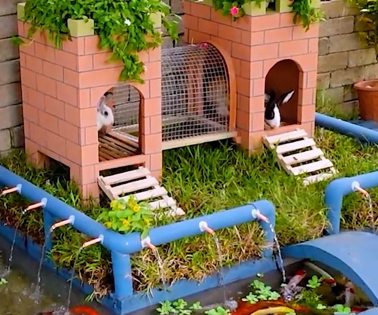 Creating a Bunny Shelter and Fish Pond With Natural Elements - Our Handmade Garden Project