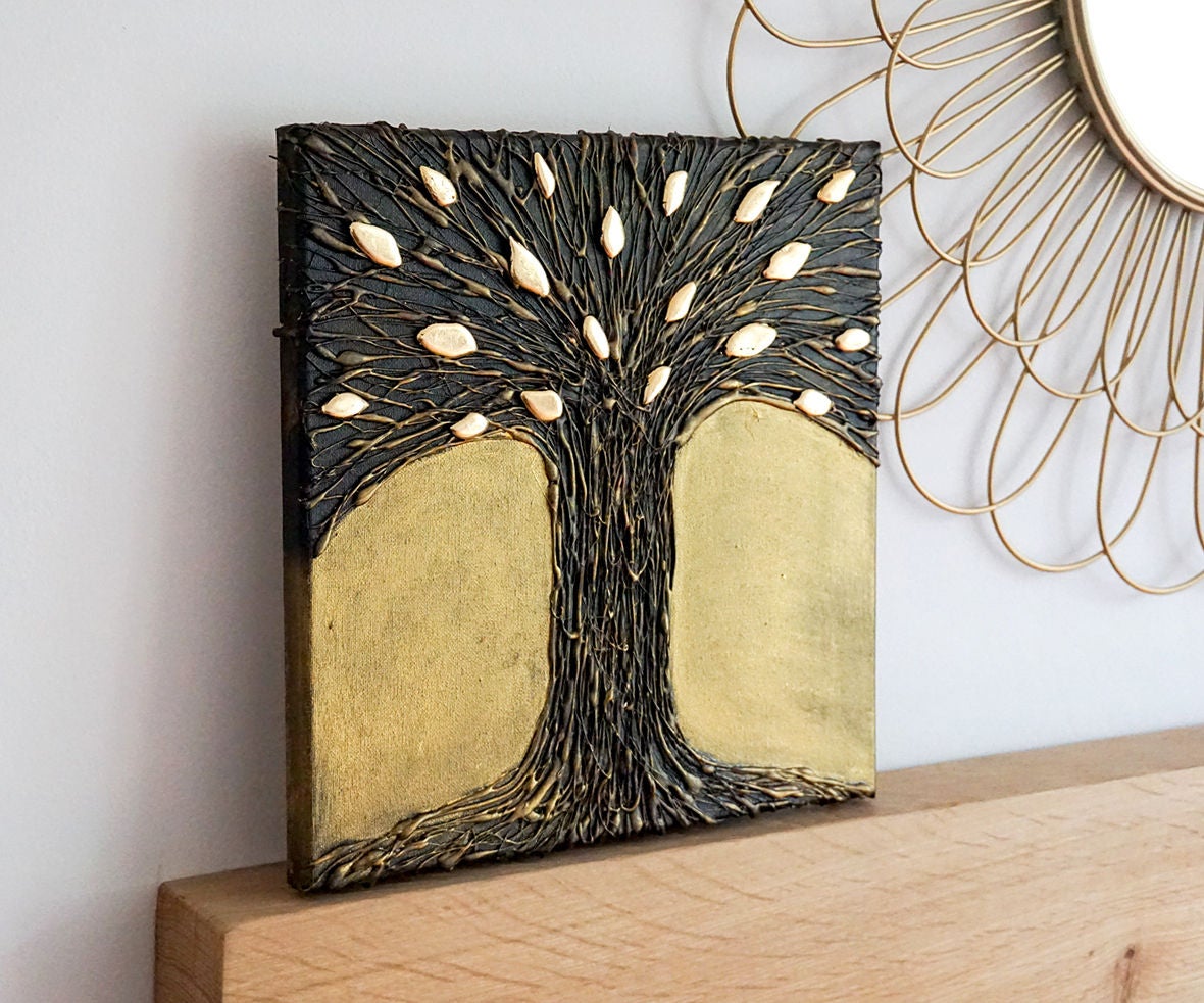 DIY Hot Glue Tree Art | Paint Your Own Metal-Effect Textured Wall Art