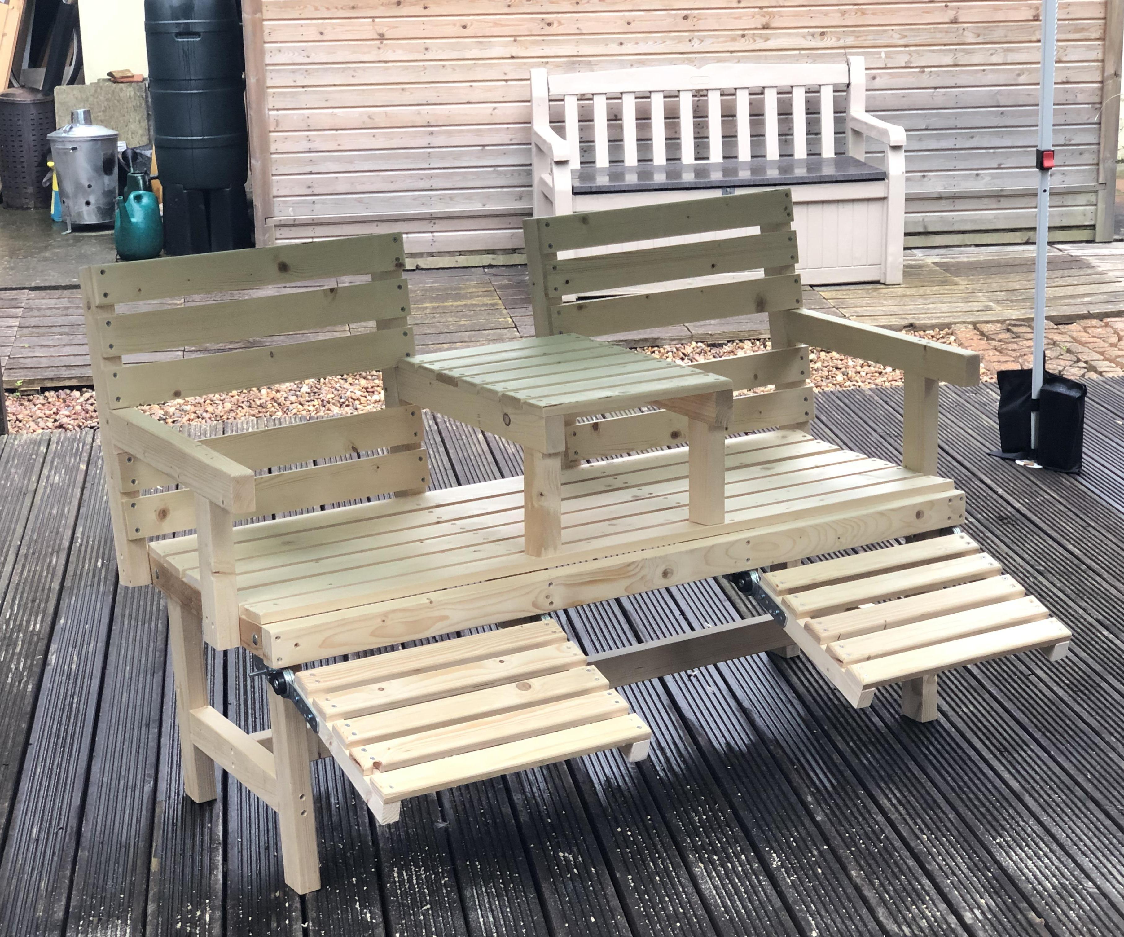 Double Seat Garden Bench With Ratchet Leg/Footrest Diy.... Updated 21.08.2021