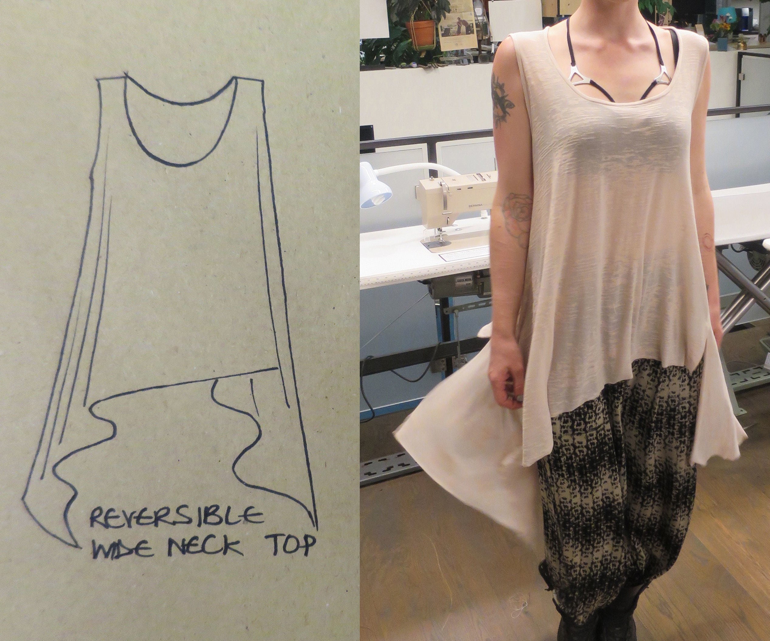 Reversible Drape Tshirt With French Seams and Binding