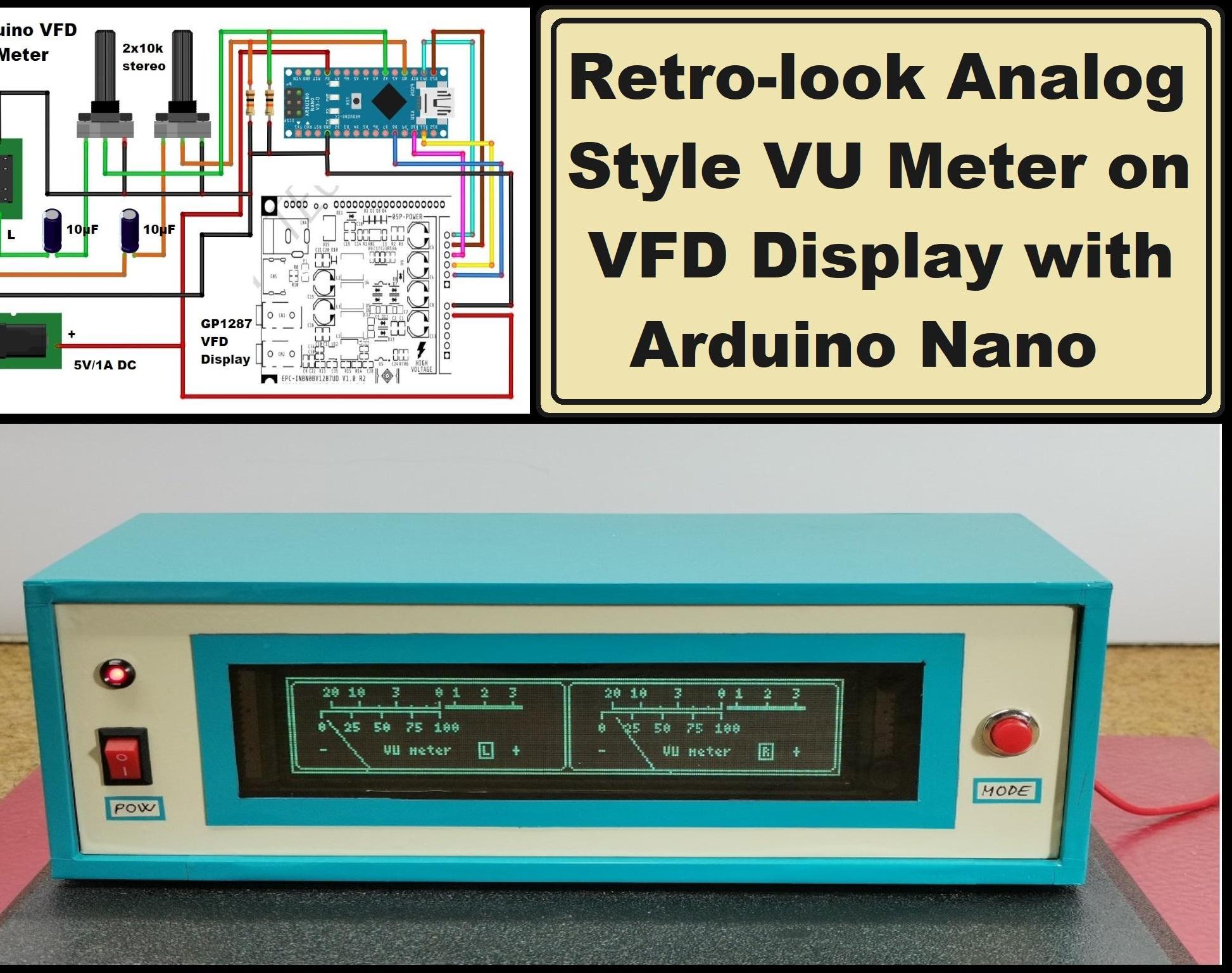Retro Look Analog Style VU Meter on VFD Display With Arduino Nano