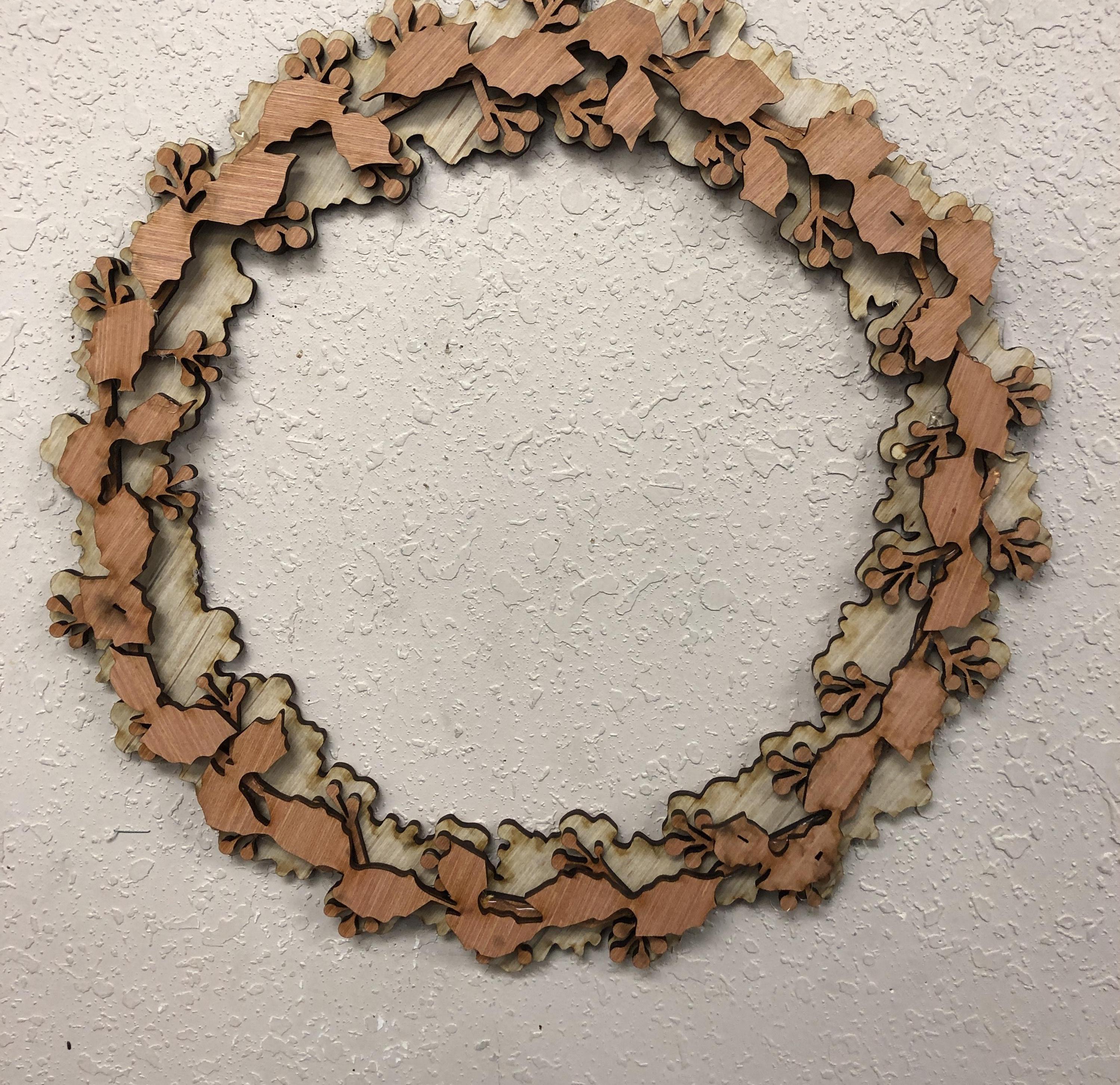 3 Layer Lasered Christmas Wreath (wood)