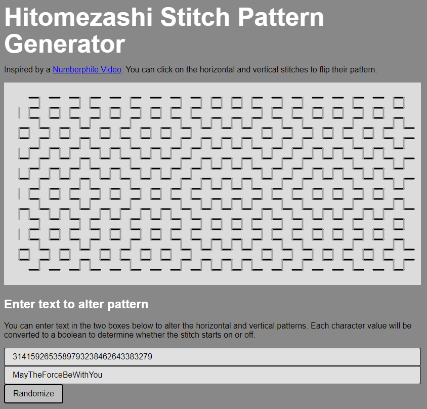 Hitomezashi Stitch Pattern Generator Webpage