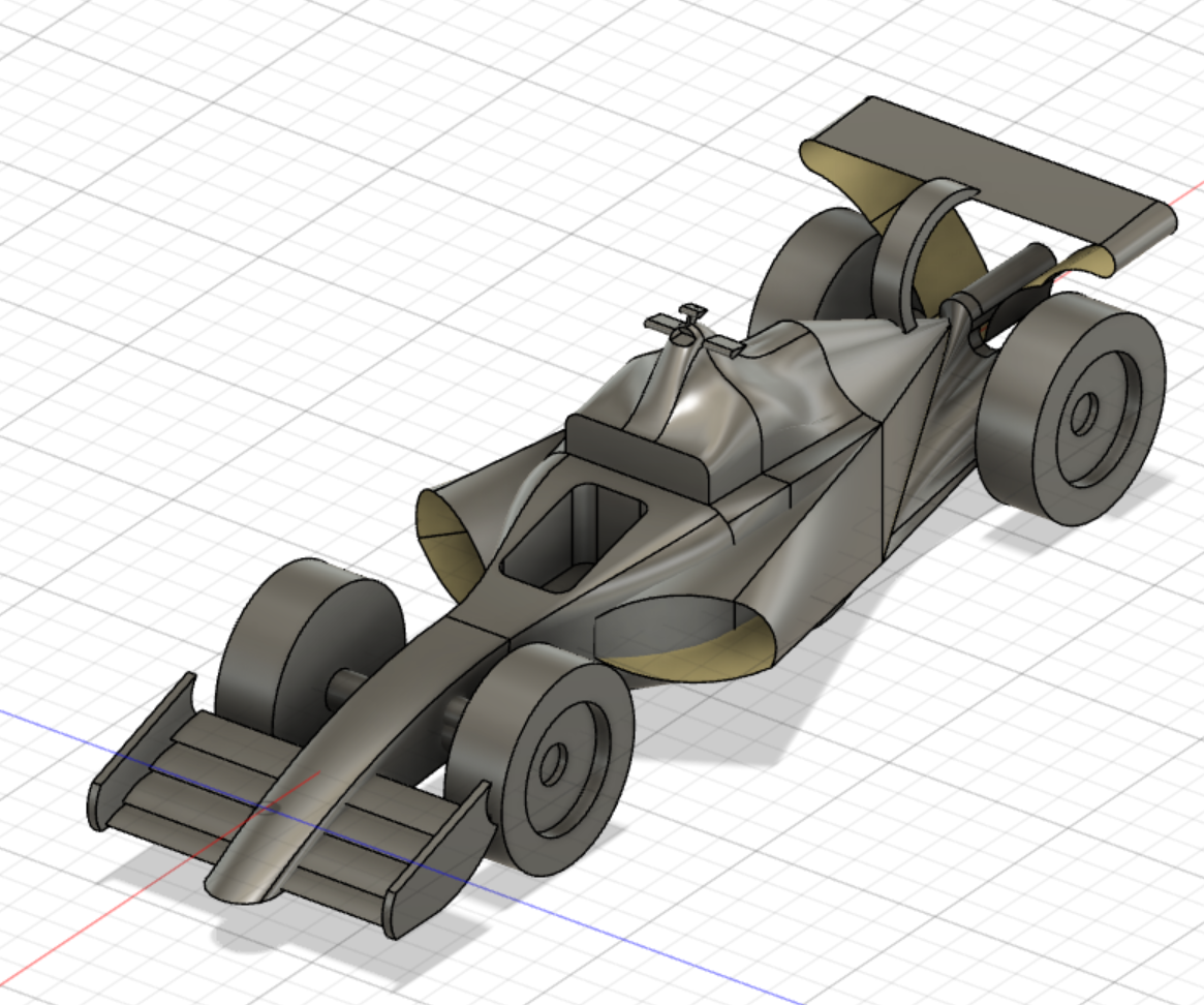 A F1 Car (Formula One) Model in Autodesk Fusion 360 Sent From Tinkercad for 3D Printing, Published As an STL File.