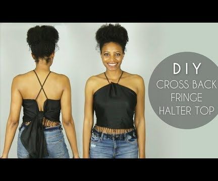 DIY Cross Back Fringe Halter Top (No Sewing)