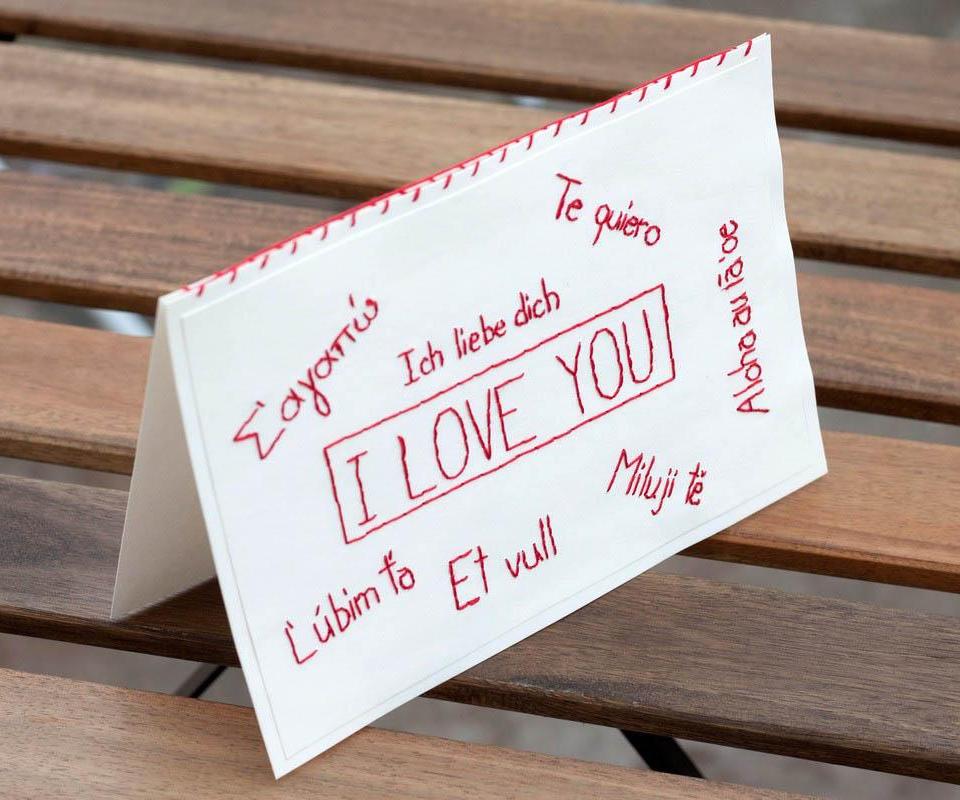 Embroidered Multilingual Love Card