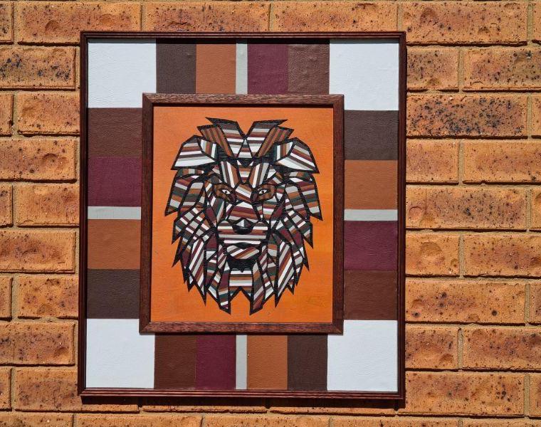 Faux Leather Geometric Lion Wall Hanging