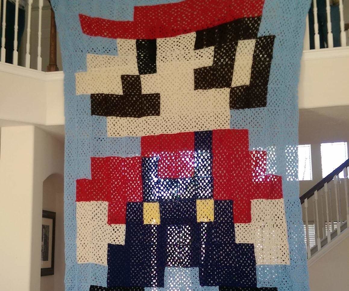 SUPER Super Mario Crochet Granny Sqaure Blanket 