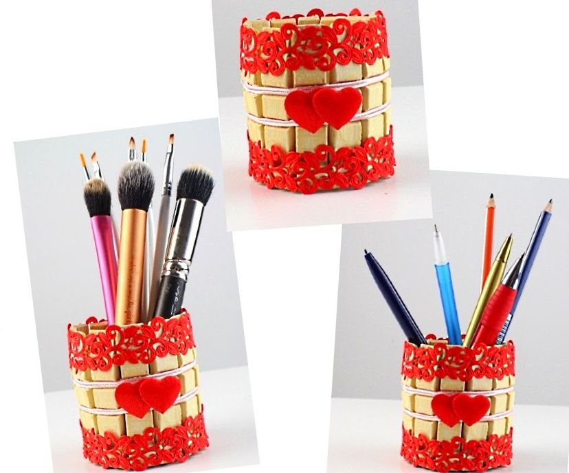 HOW TO MAKE VALENTINE'S DAY GIFT IDEAS! Pen Stand Clothespins