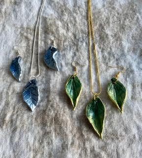 Polymer Clay Leaf Necklace and Earrings
