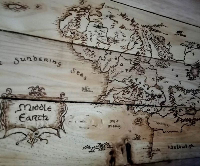 Wood Burned Middle Earth Map on Pallet Wood