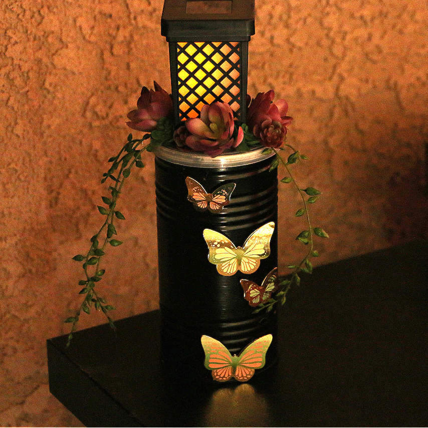 DIY Upcycled Tin Container Solar Light Display