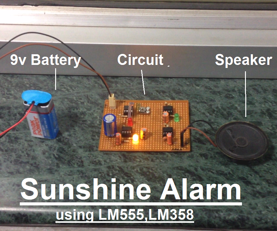 Sunshine Alarm Using LM555 and LM358