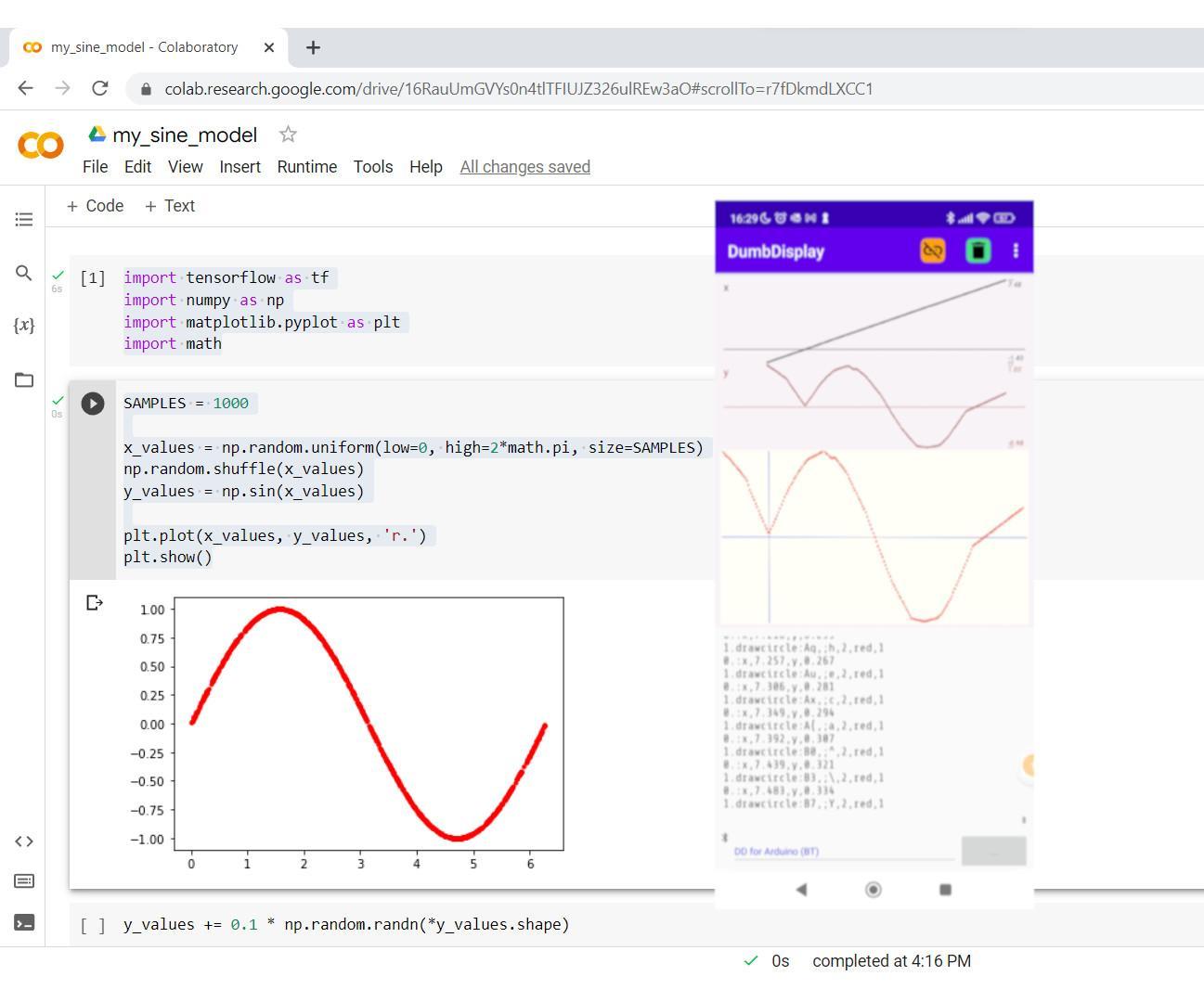 Trying Out TensorFlow Lite Hello World Model With ESP32 and DumbDisplay