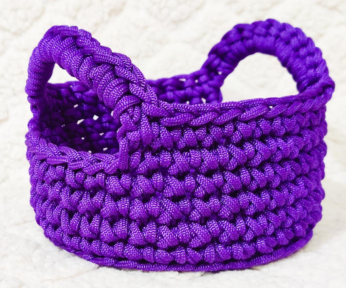 Macrame Cord Crochet Round Basket With Handles