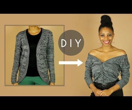 DIY Off the Shoulder Ruched Sweater