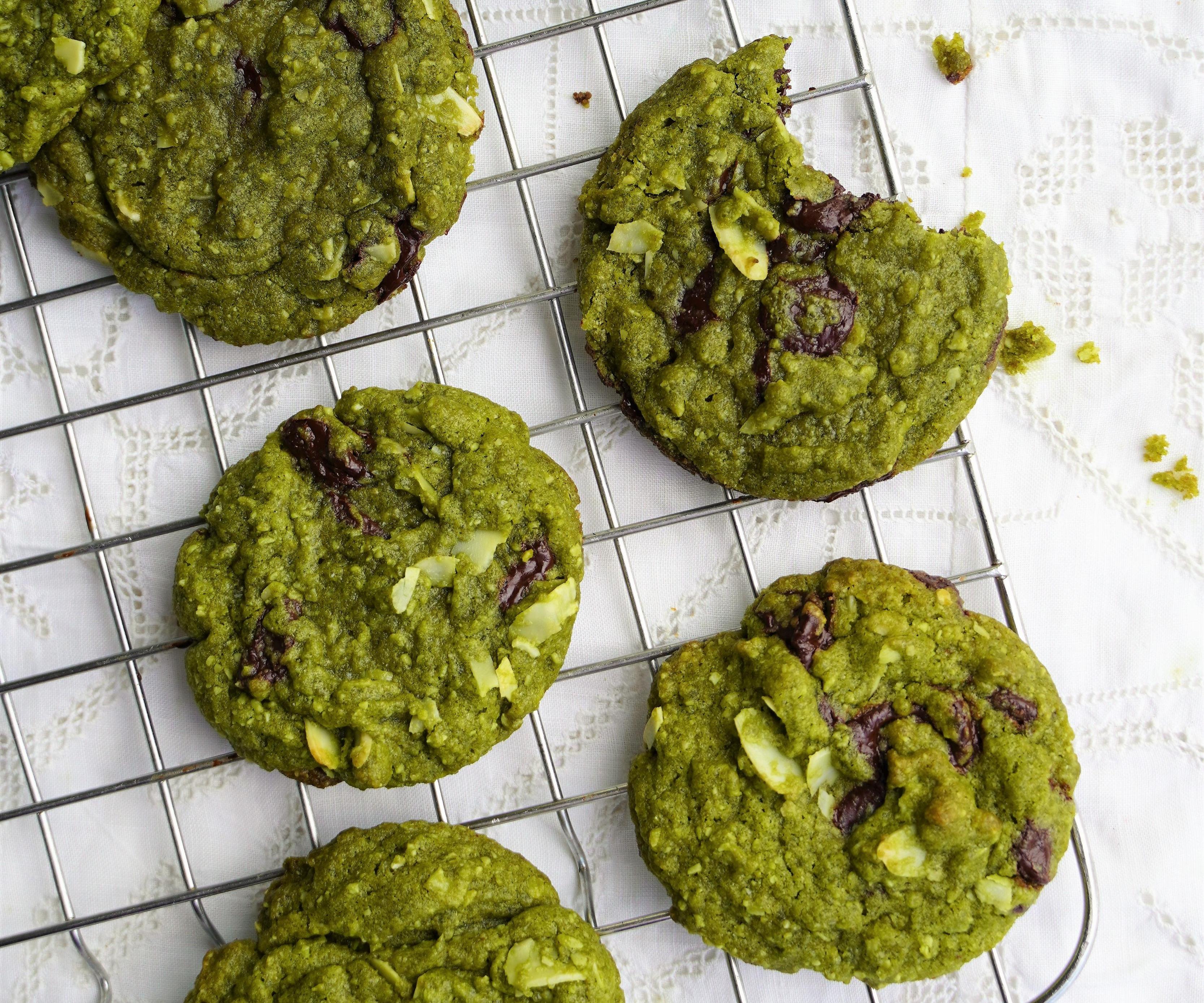 Matcha Almond Chocolate Chip Cookies