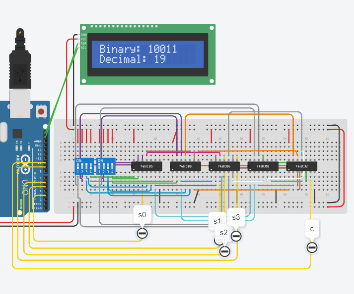 4 Bit Adder With the Output Displayed in Binary and Decimal on an LCD Display