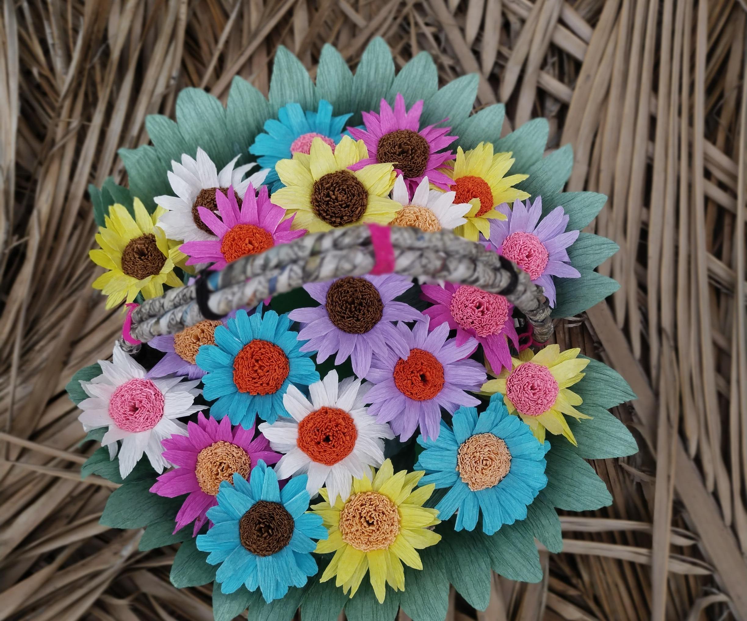 BASKET BOUQUET OF PAPER FLOWERS 