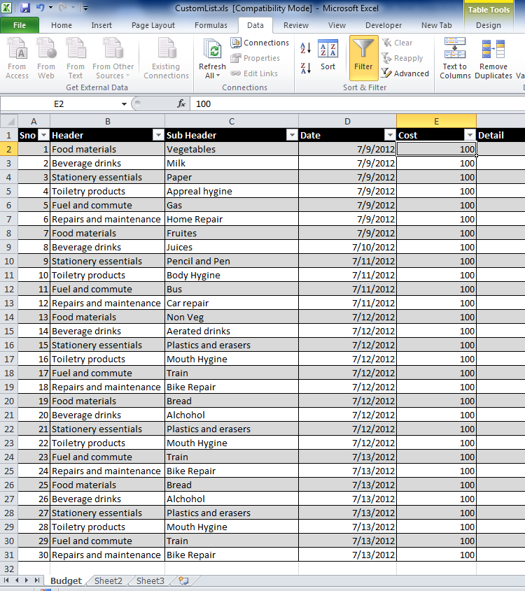 Create Custom Sublist in Excel (sublist Changes As Per Header)