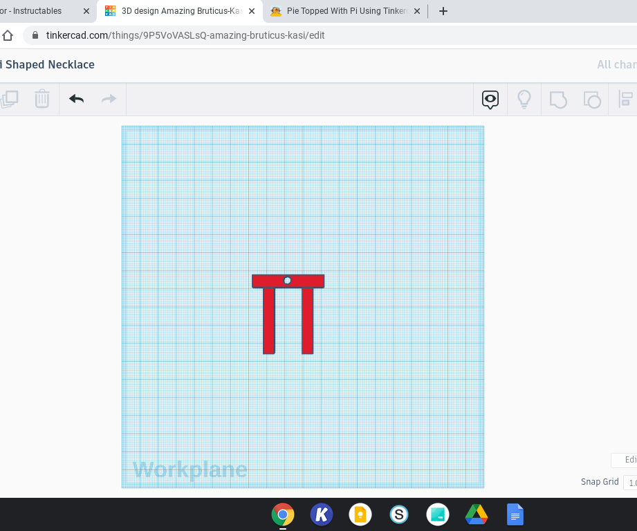 Pi Shaped Necklace Using Tinkercad