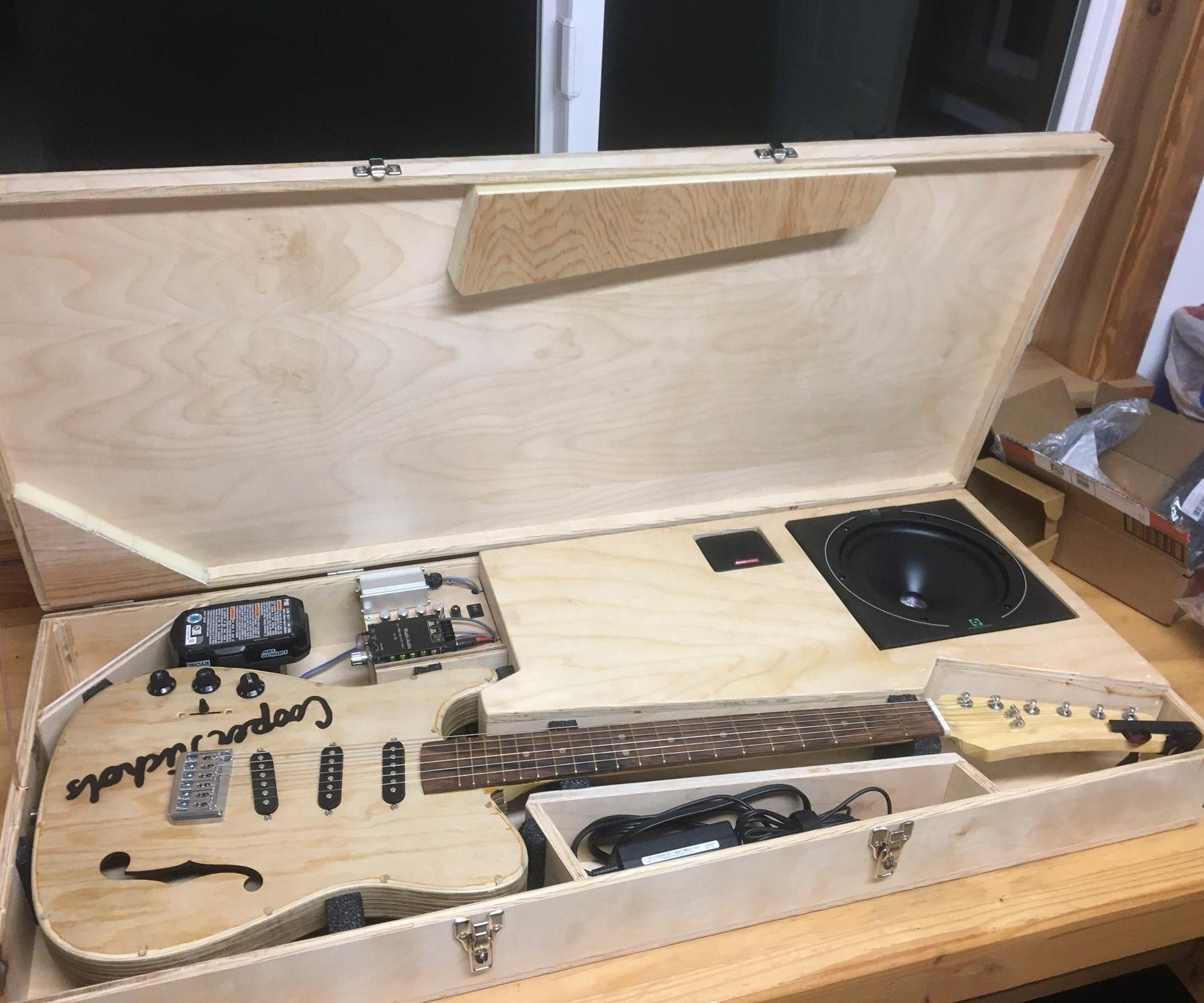 Custom CNC Electric Guitar & Case With Mobile BUILT IN Amp!