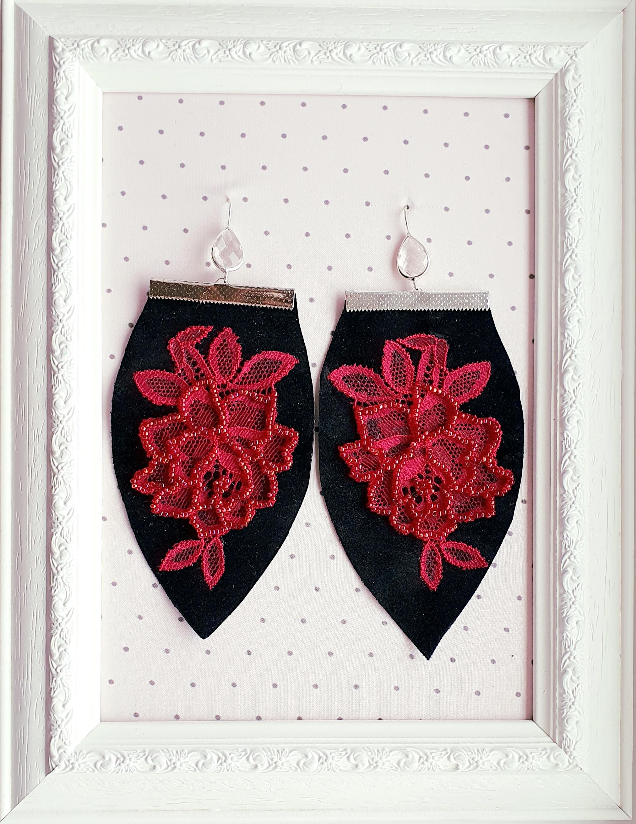 Embroidered Lace Earrings With Beads