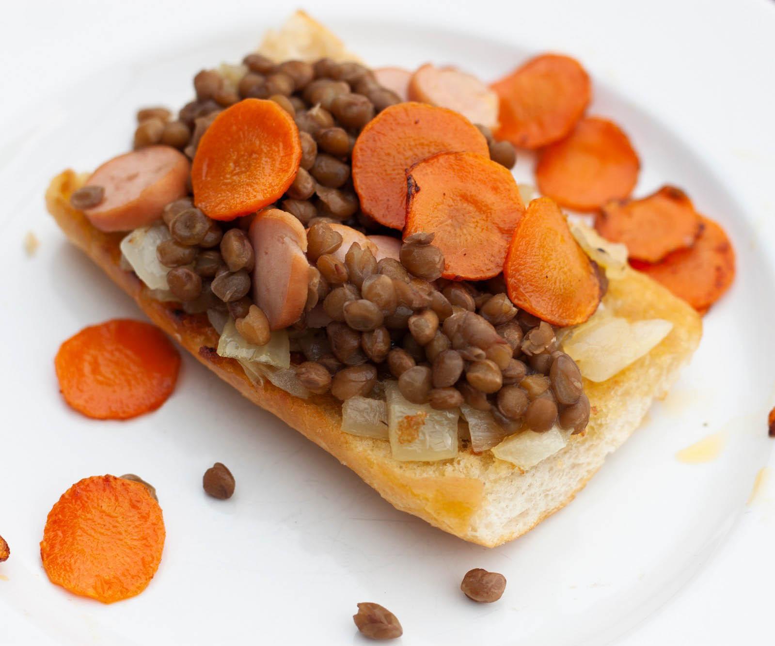 Delicious Lentil Toast From Canned Lentils With Sausage