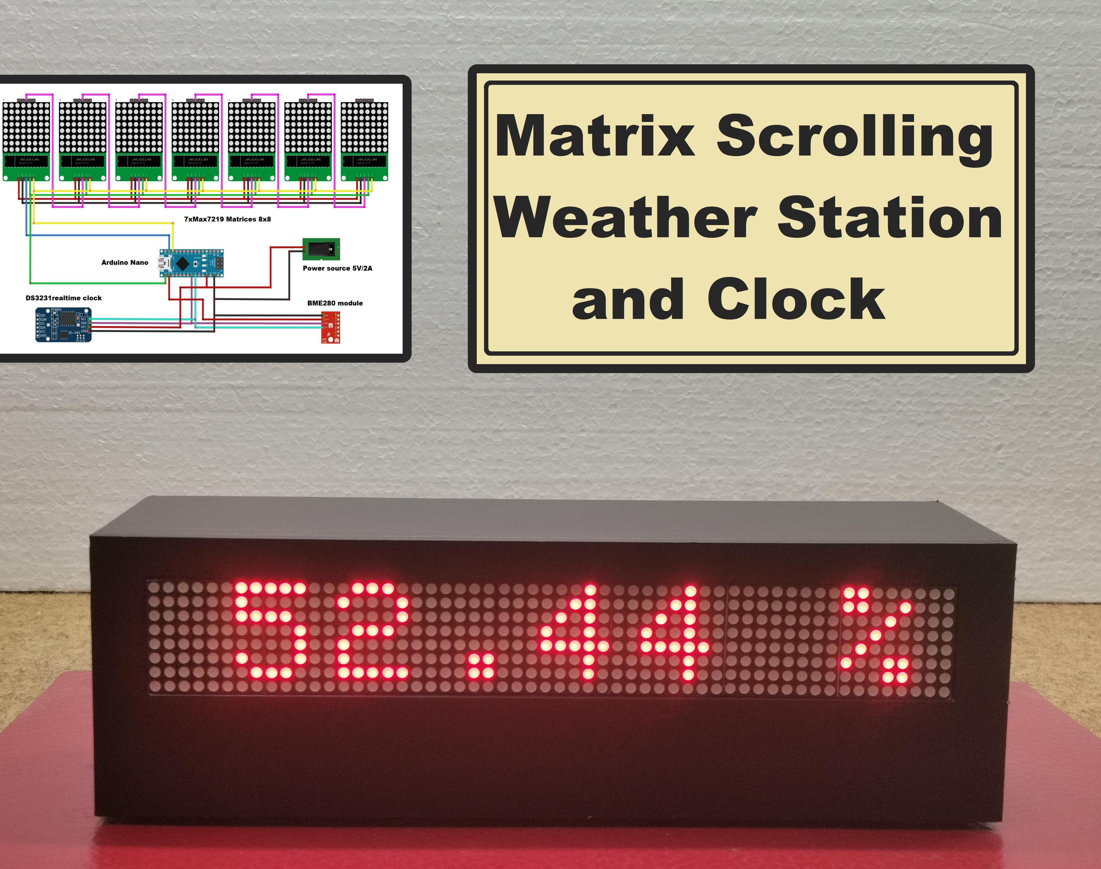 Arduino Matrix Scrolling Weather Station and Clock With BME 280 and DS3231