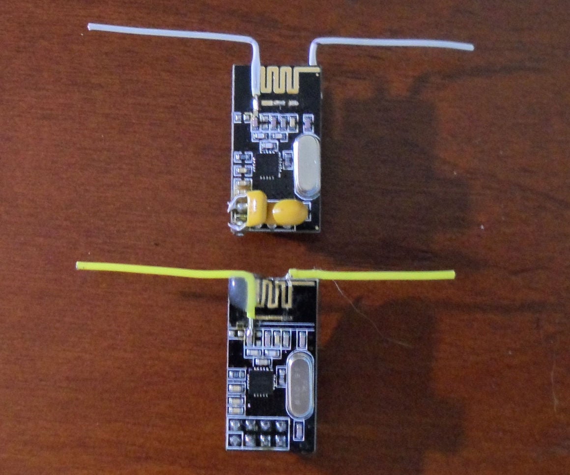 Enhanced NRF24L01 Radio With a DIY Dipole Antenna Modification.