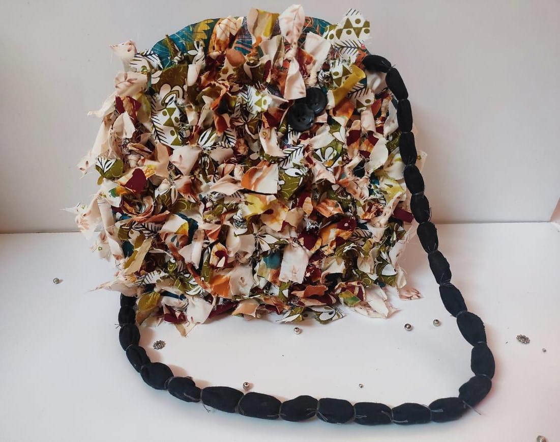 Homemade Purse From Plastic Bags and Shreds of Different Cloth Designs