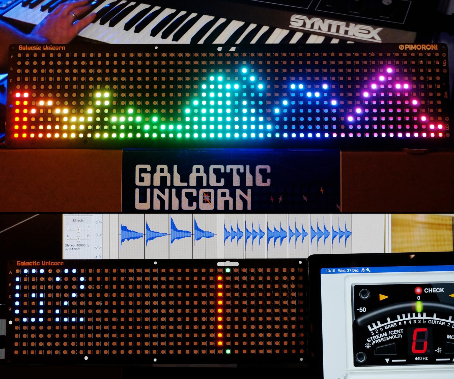 Making a Guitar Tuner and Audio Spectrum Analyser Using the Pimoroni Galactic Unicorn