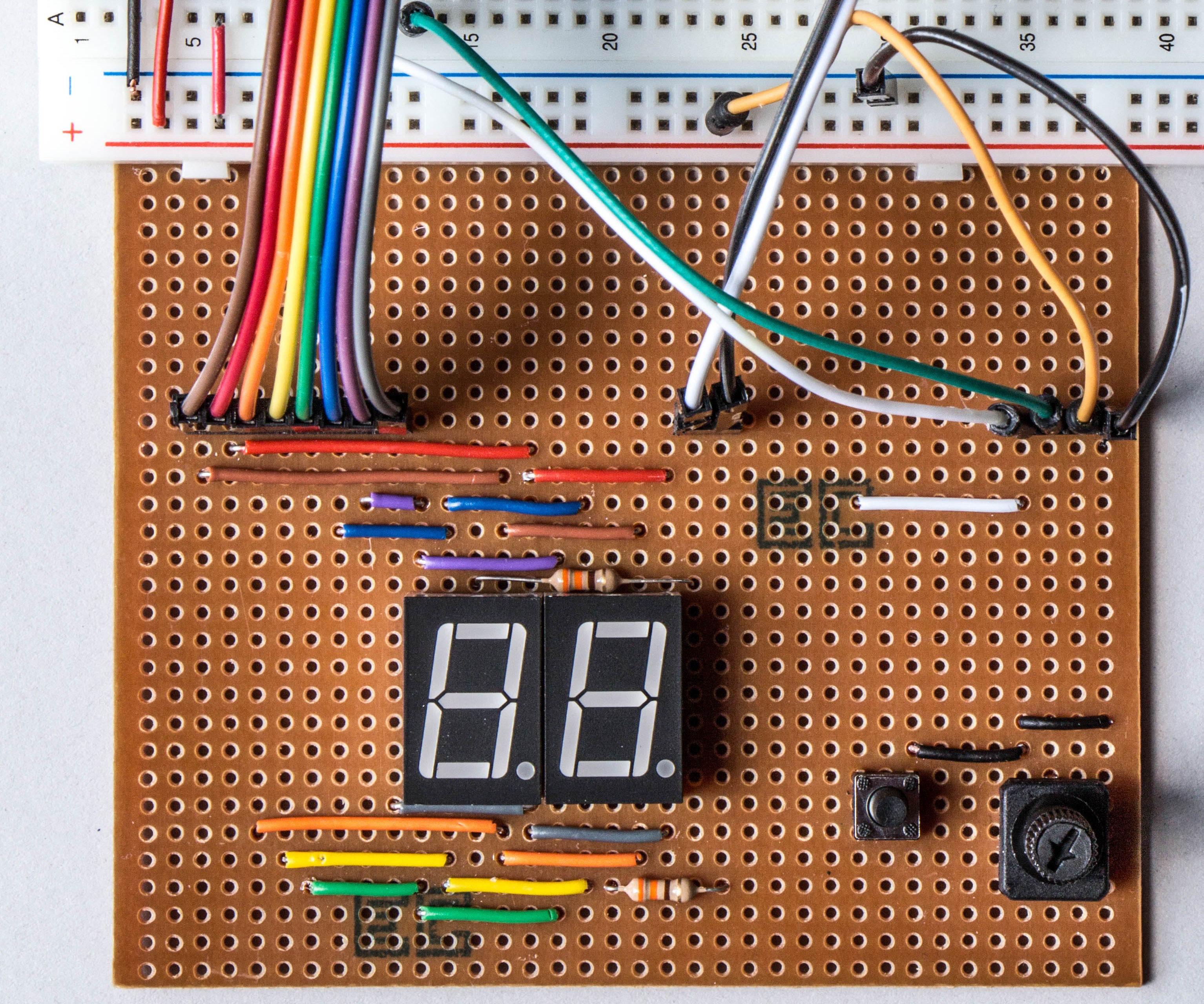 Dual 7-segment Displays Controlled by Potentiometer in CircuitPython - Demonstration of Persistence of Vision