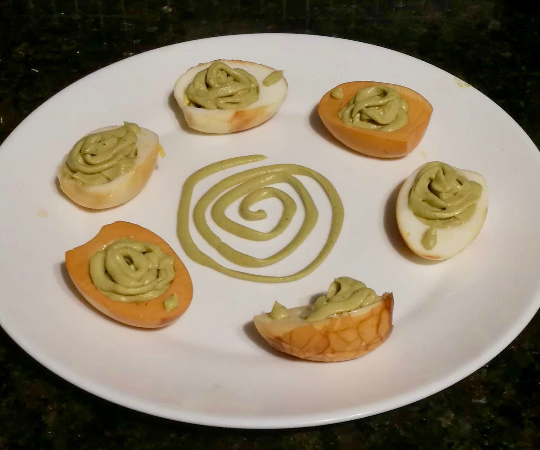 Halloween-Inspired Green Eggs With Spiderwebs (No Food Colouring)