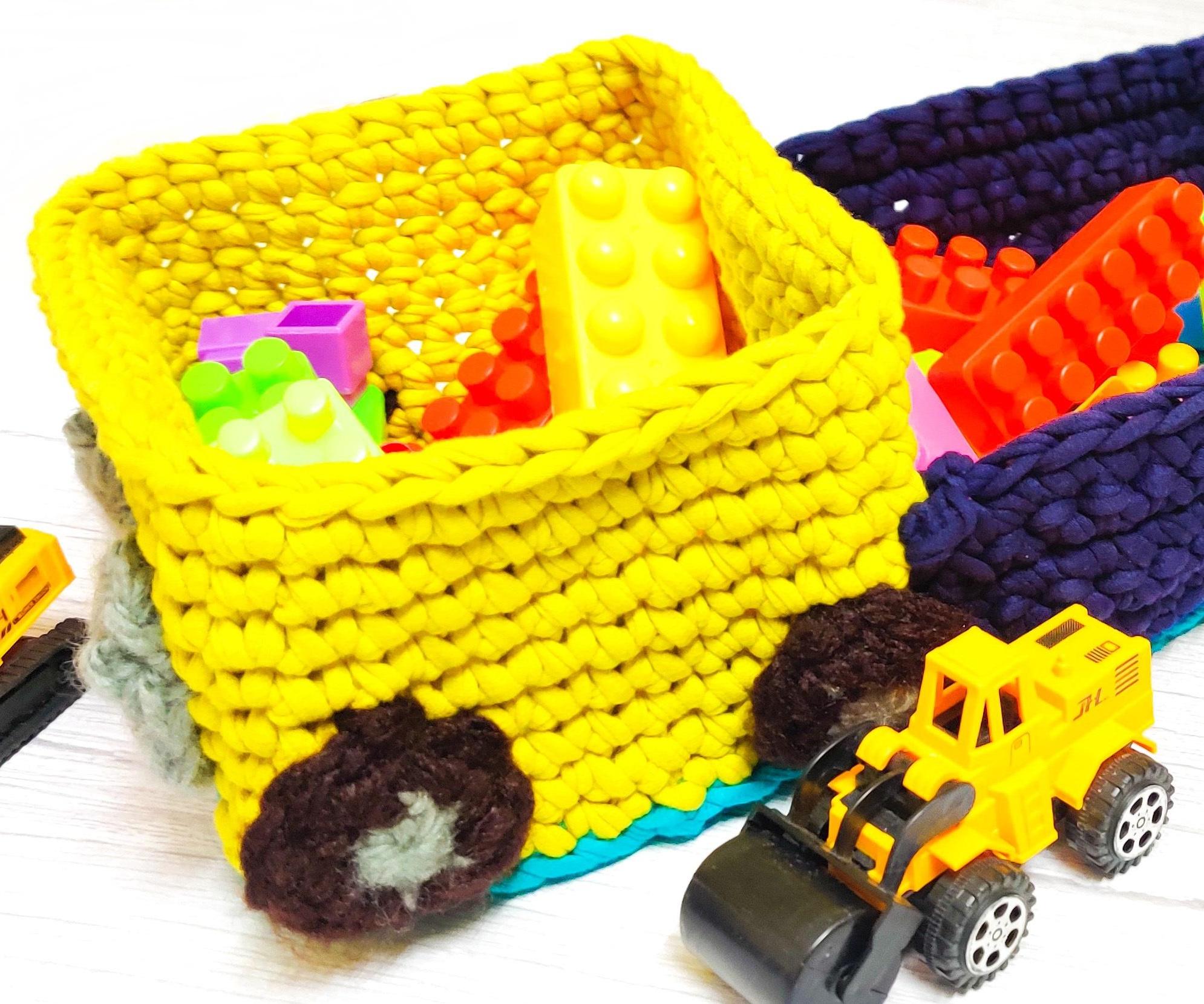 Toy Truck Crochet Storage Basket With T-shirt Yarn