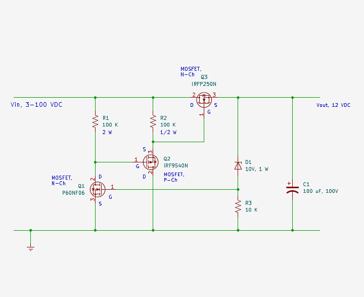 LDO Voltage Regulator, 3 MOSFETs and a Zener