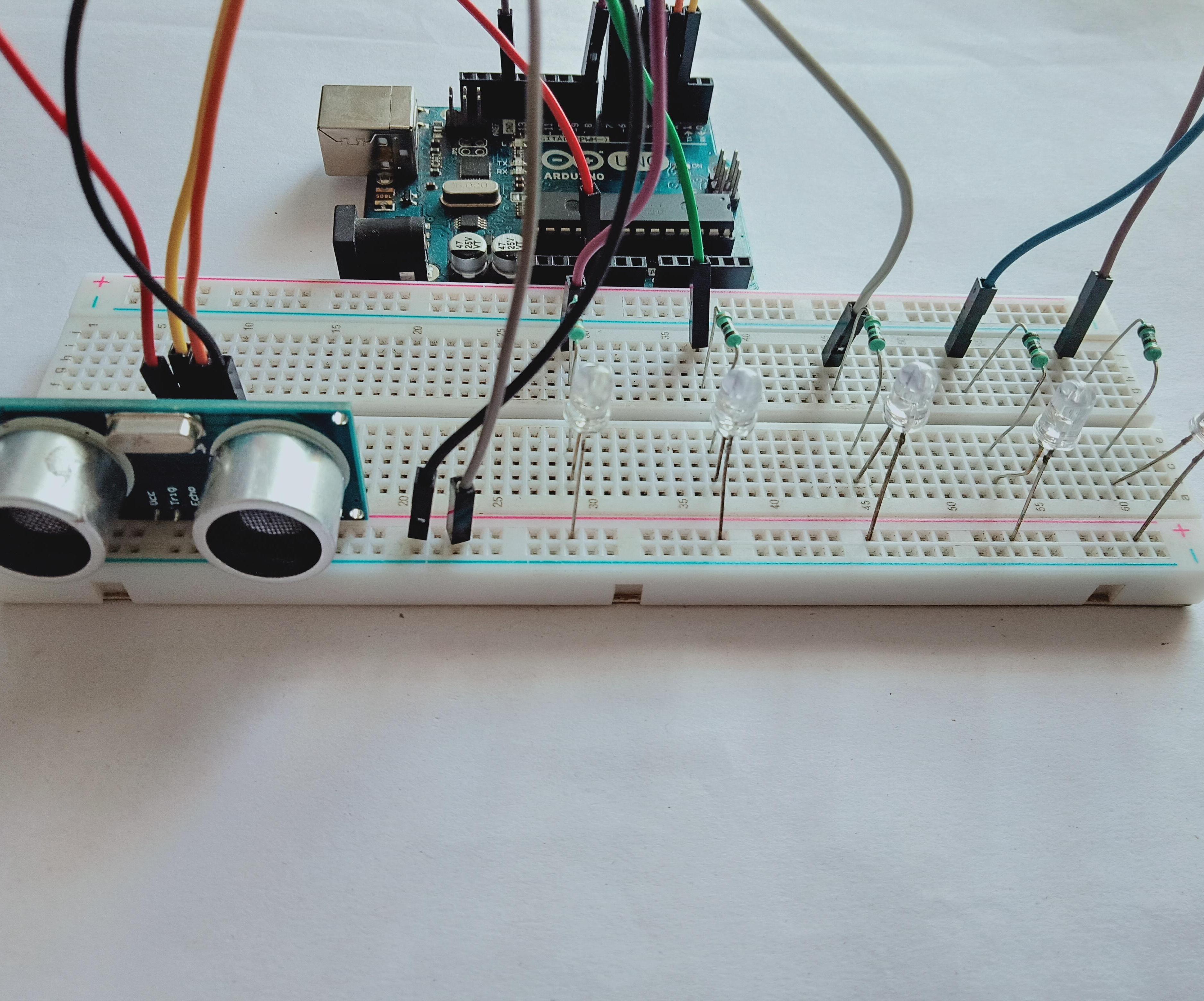 Arduino Distance Indicator (arduino + Ultrasonic Sensor +LED )