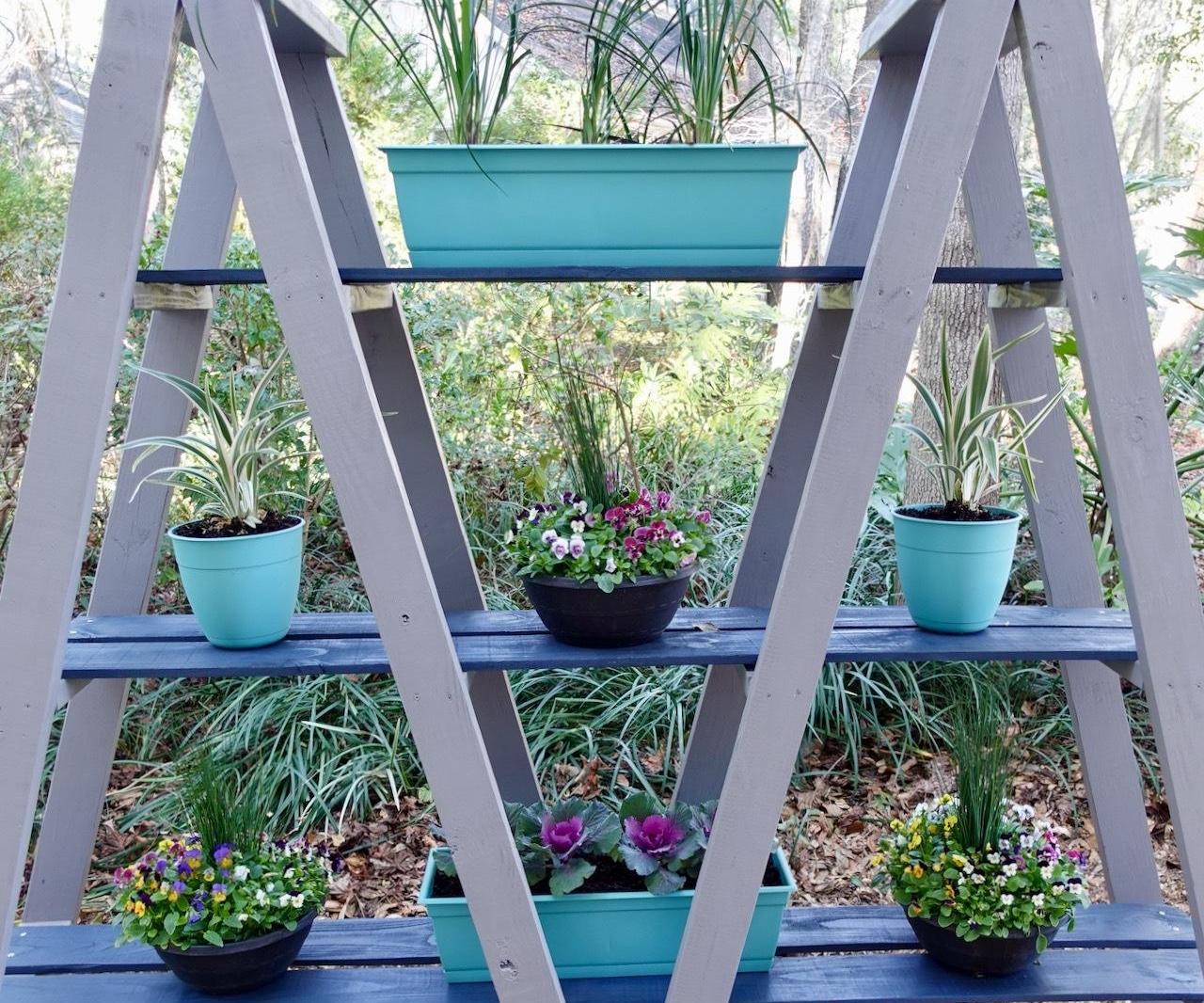 2x4 DIY Double Ladder Plant Stand