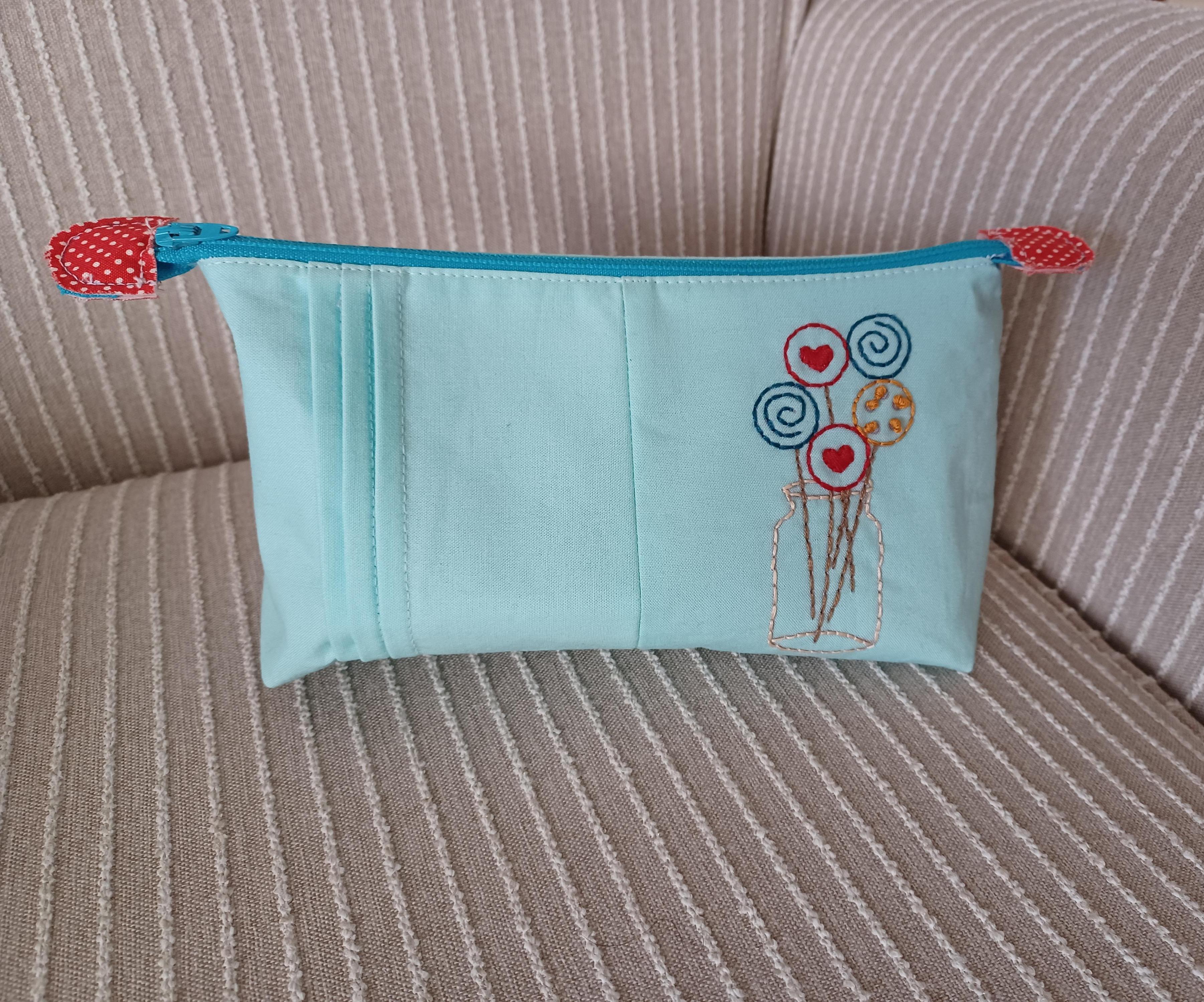 Zipper Bag With Fabric Tucks and Embroidery