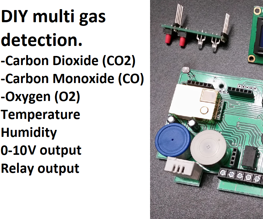 Air Quality Sensor. Carbon Dioxide, Carbon Monoxide, Oxygen, Temperature, Humidity