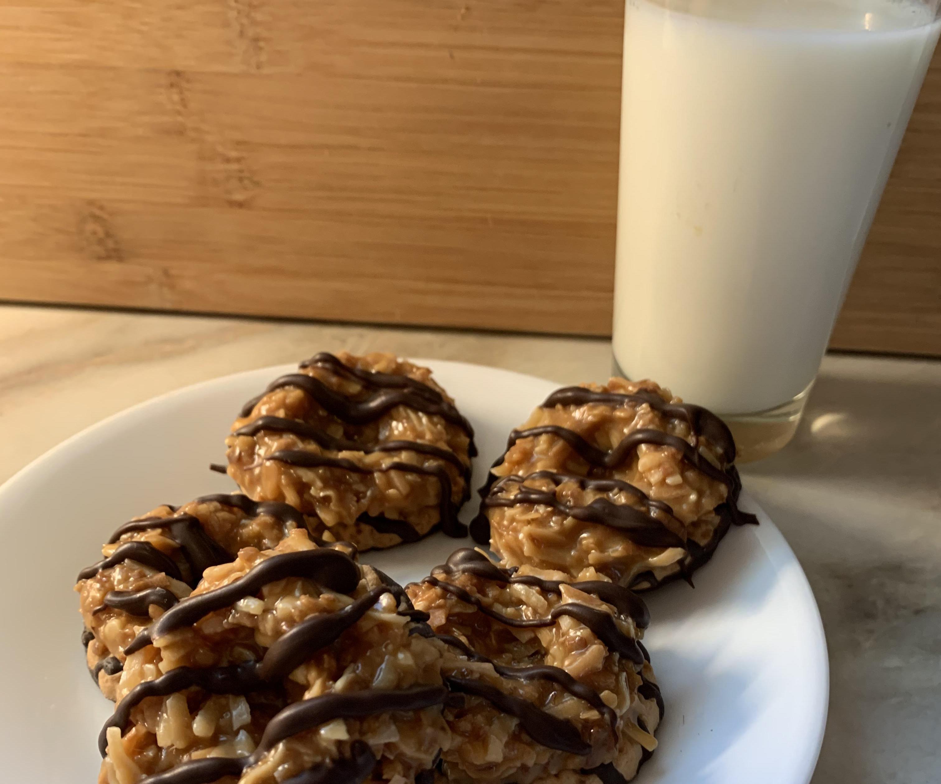 So Easy Chocolate Drizzled Coconut Caramel Cookies